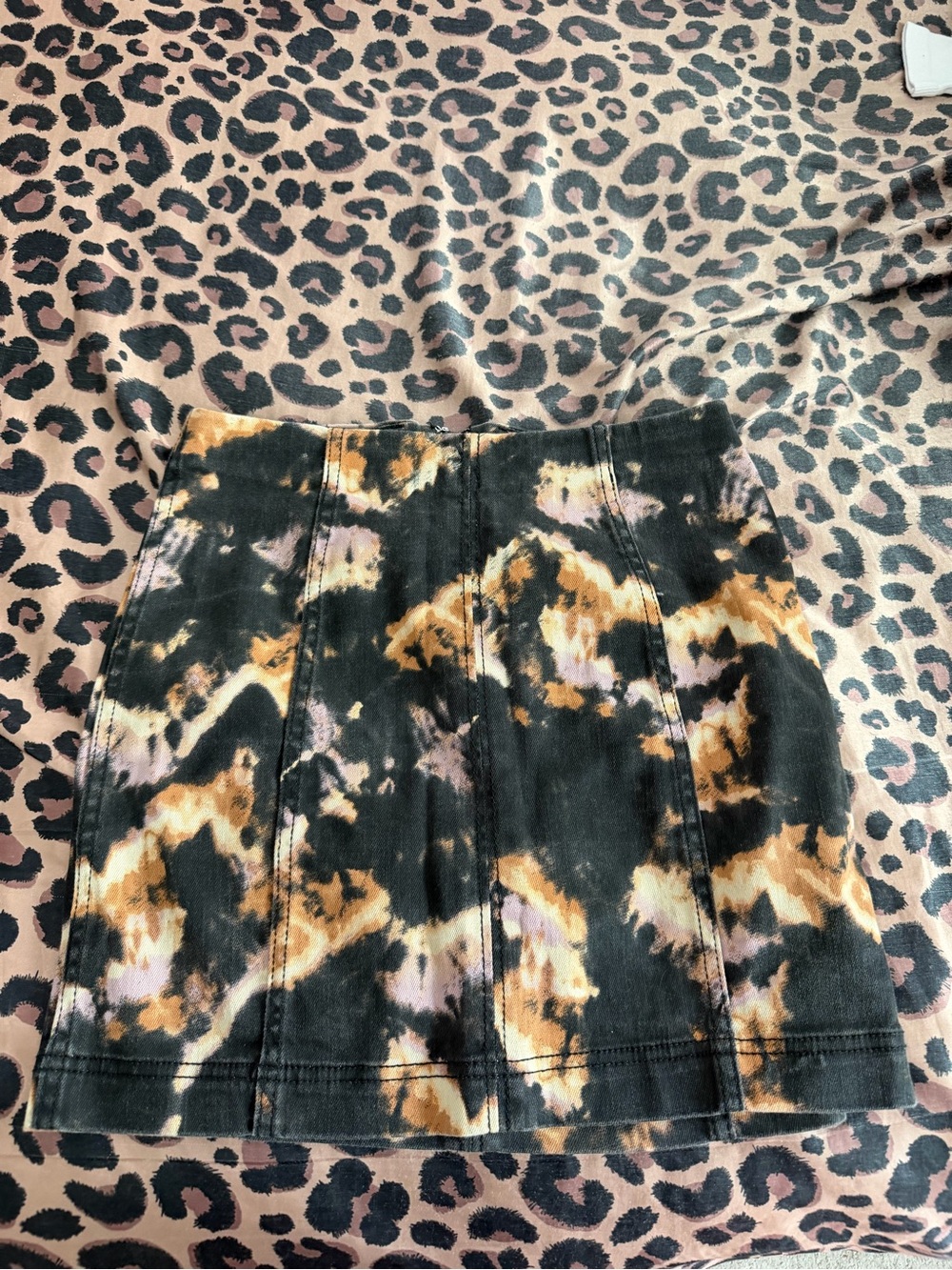 Free People Black, Brown & Cream Tie-Dye Paneled Mini Skirt